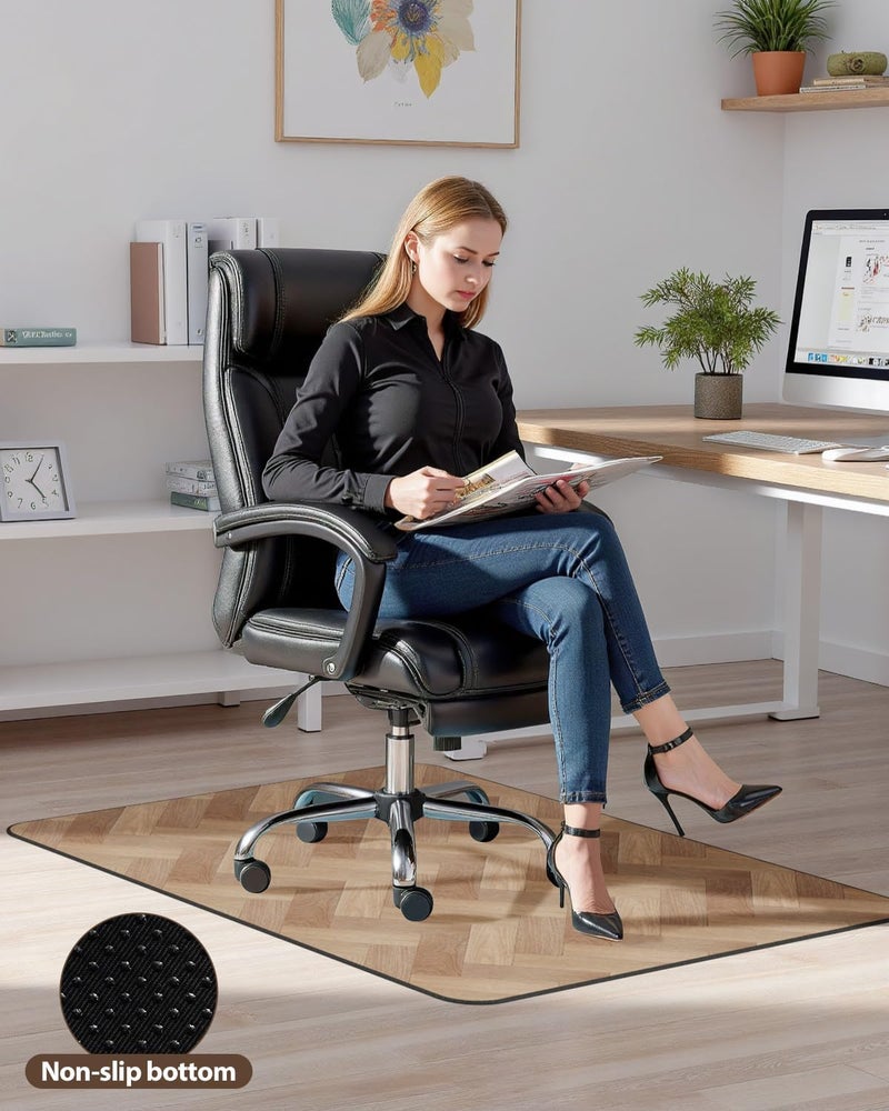 Blvornl Desk Chair Mat for Hardwood Floor, 45" x 53" Wood Grain Office Chair Mats for Rolling Chairs, Anti Slip Computer Chair Mat for Hard Floors, Heavy Duty Carpeted Protector Rug for Home Office - Image 5